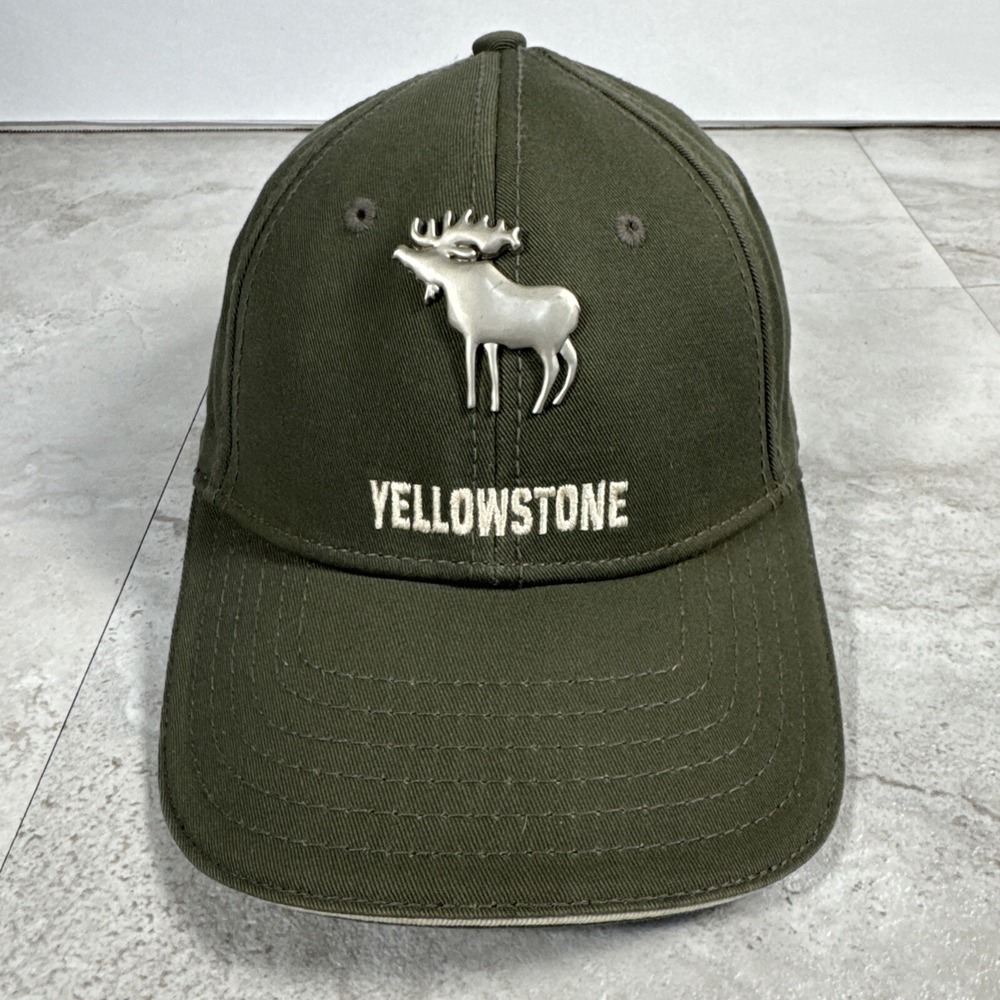Yellowstone National Park Baseball Cap Hat Green with Metal Moose